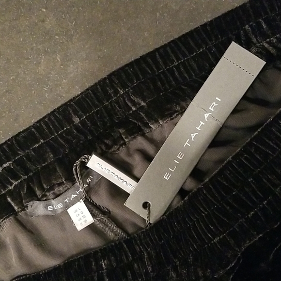 💕ELIE TAHARI💕 The Veronica Velvet Wide-Leg Pants ~ Noir Black Large L NWT - Picture 15 of 16